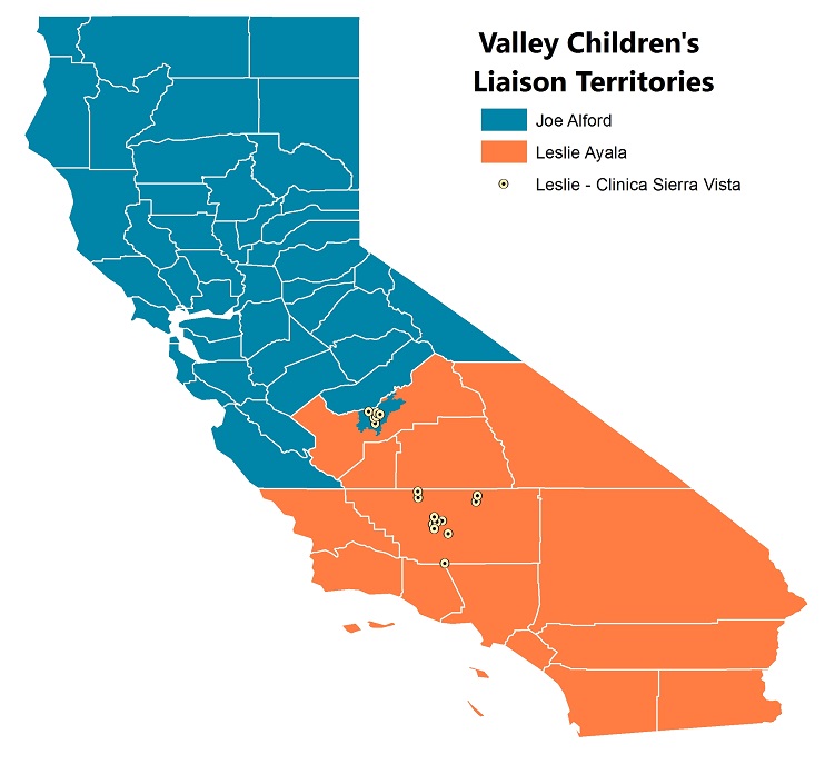 Valley Children's Healthcare Physician Liaison Coverage Map