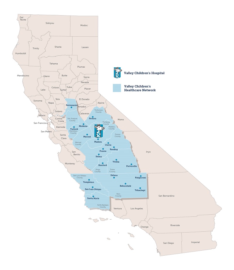 Map of Valley Children's service area