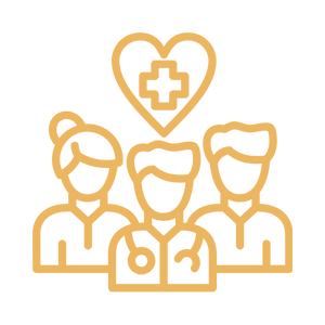 Line drawing of three nurses with a heart shape