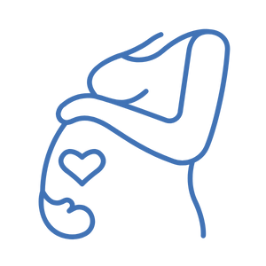 Line drawing of a pregnant woman gently holding her stomach