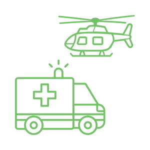 Line drawing of an ambulance and helicopter