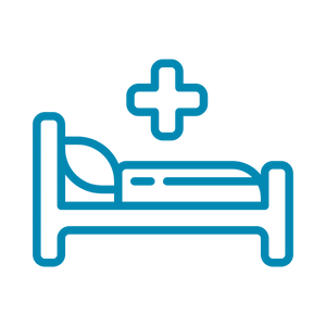 Line drawing of a hospital bed