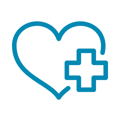 A line drawing of a heart and a healthcare cross