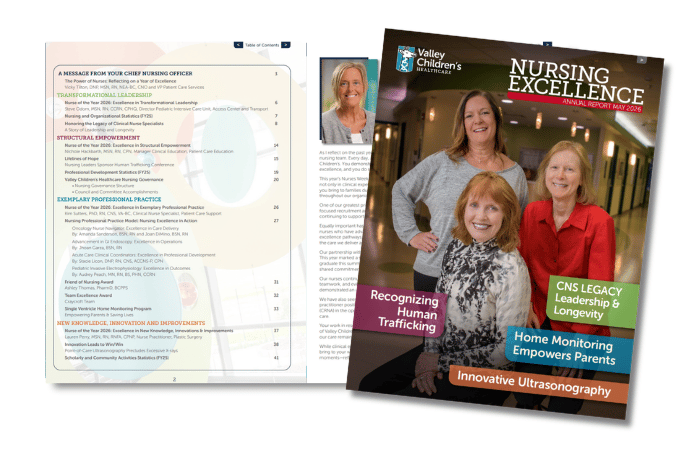Cover and spread of the 2026 Nursing Excellence annual report